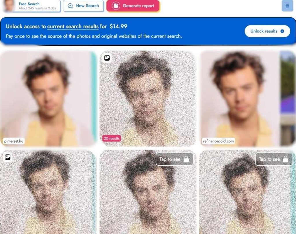 Resultados de PimEyes