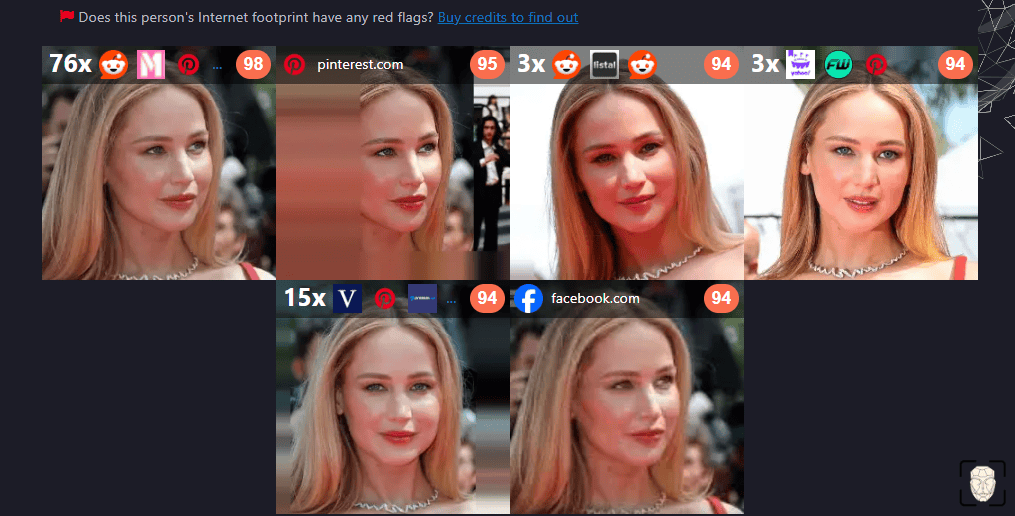 Facecheck.ID 反向图片搜索结果