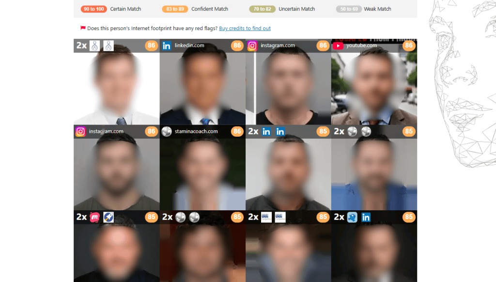 FaceCheck.IDの結果