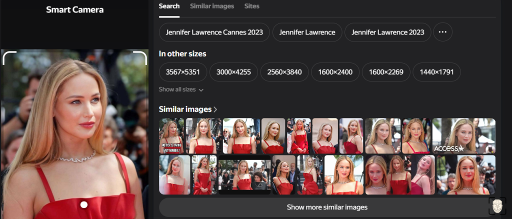 Resultados da pesquisa de imagens reversas do Yandex